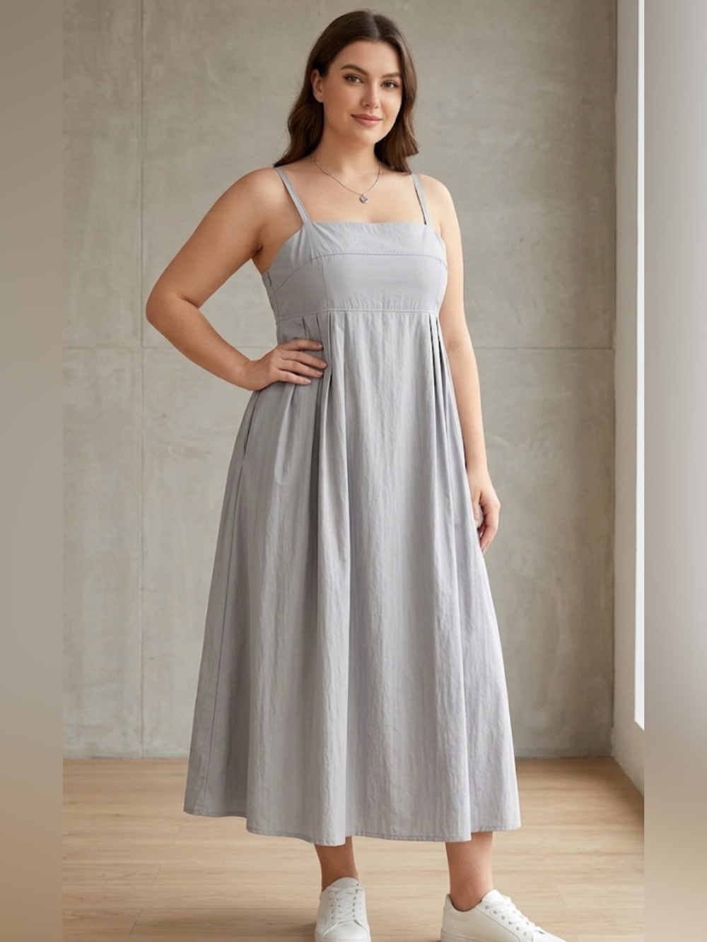 DAZY Minimalist Grey Pleated Midi Dress XL NWOT (E79)